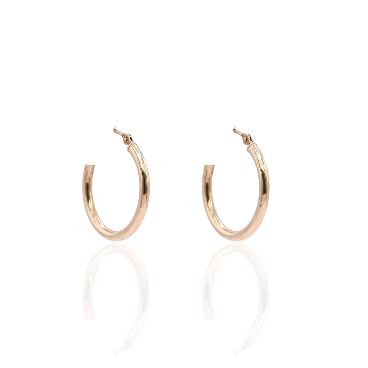 Lightweight Medium Tube Hoop Earrings 14K Yellow Gold with Hinge 1.95mm Thick/19.94mm Diameter