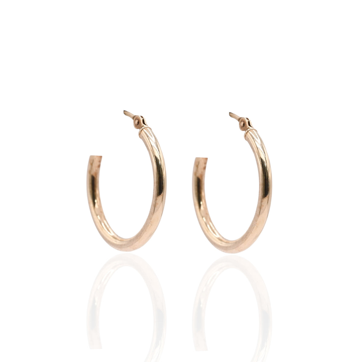 Lightweight Medium Tube Hoop Earrings 14K Yellow Gold with Hinge 1.95mm Thick/19.94mm Diameter