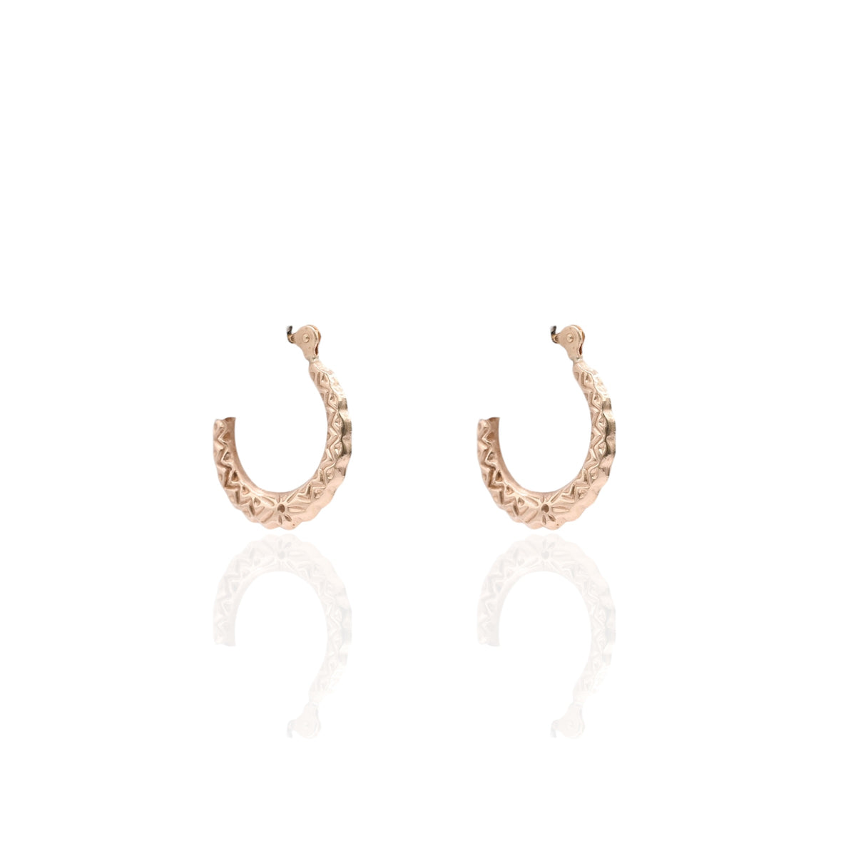 Lightweight Zig-Zag Etched Hoop Earrings 14K Yellow Gold with Hinge 1.81mm Thick/15.02mm Diameter