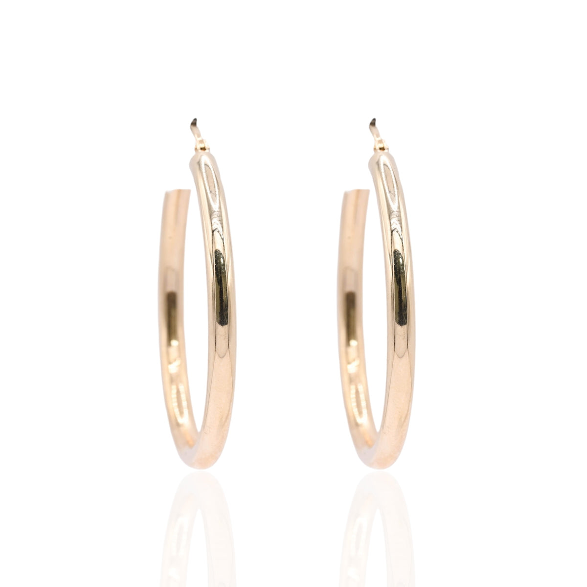 Lightweight Large Hoop Earrings 14K Yellow Gold with Hinge 3.01mm Thick/34.37mm Diameter