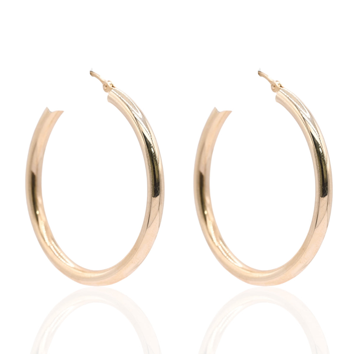 Lightweight Large Hoop Earrings 14K Yellow Gold with Hinge 3.01mm Thick/34.37mm Diameter