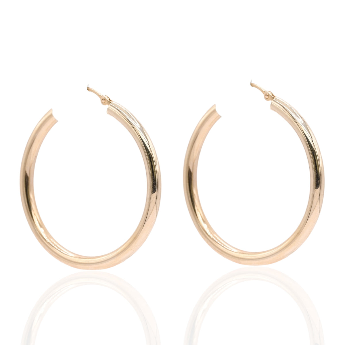 Lightweight Large Hoop Earrings 14K Yellow Gold with Hinge 3.01mm Thick/34.37mm Diameter