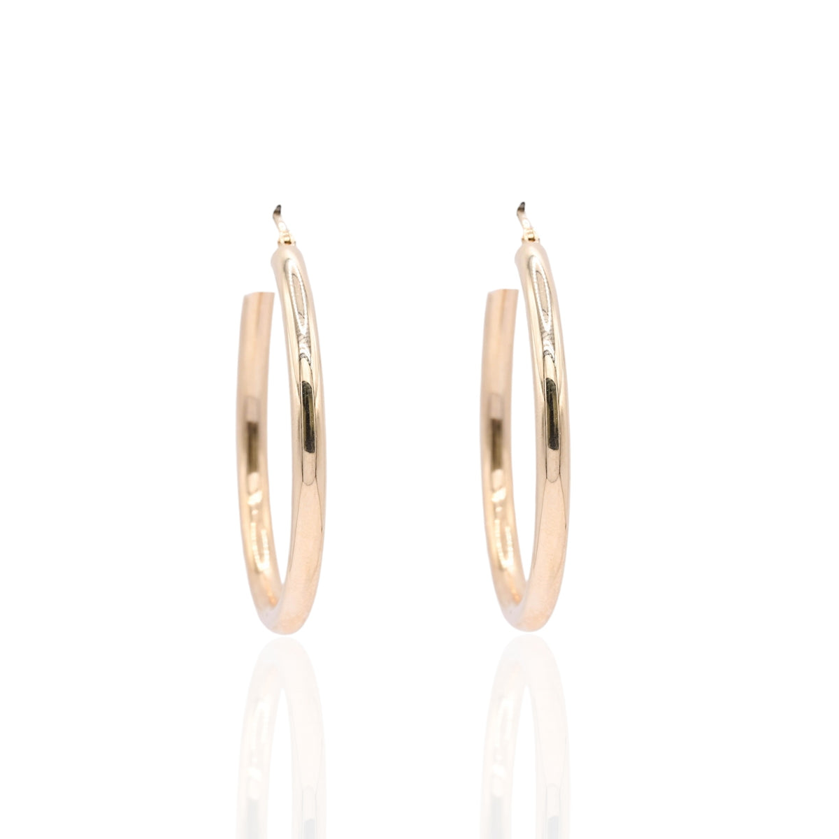Lightweight Large Hoop Earrings 14K Yellow Gold with Hinge 3.01mm Thick/34.37mm Diameter