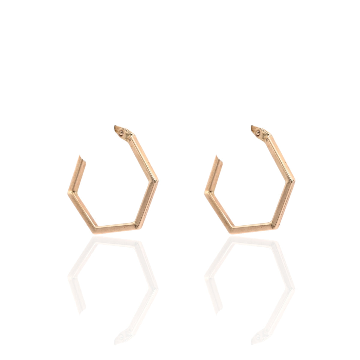 Lightweight Hexagon Hoop Earrings 14K Yellow Gold with Hinge 1.61mm Thick/20.40mm Diameter