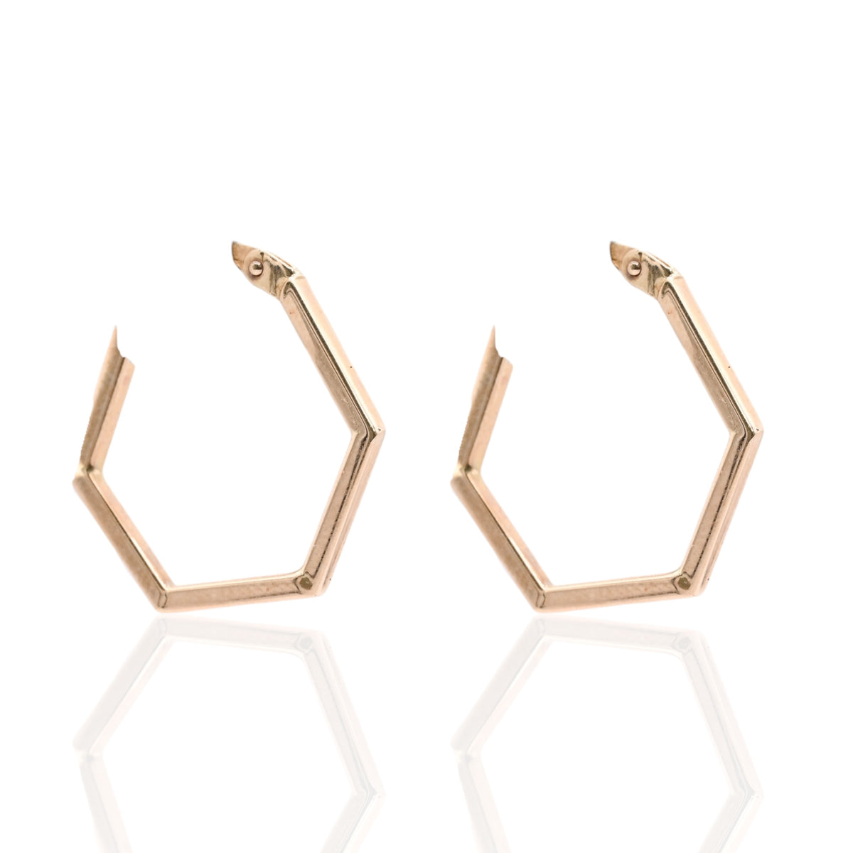 Lightweight Hexagon Hoop Earrings 14K Yellow Gold with Hinge 1.61mm Thick/20.40mm Diameter