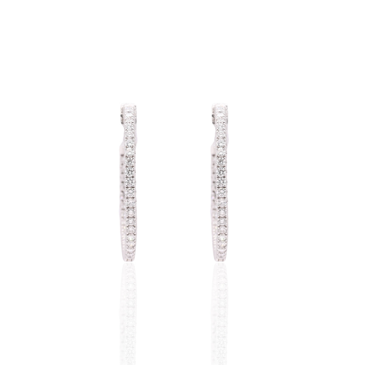 LAB DIAMOND Large Inside Out Hoop Earrings 14K White Gold with Premium Locks 2.18mm Thick/30.43mm Diameter 1.59cttw
