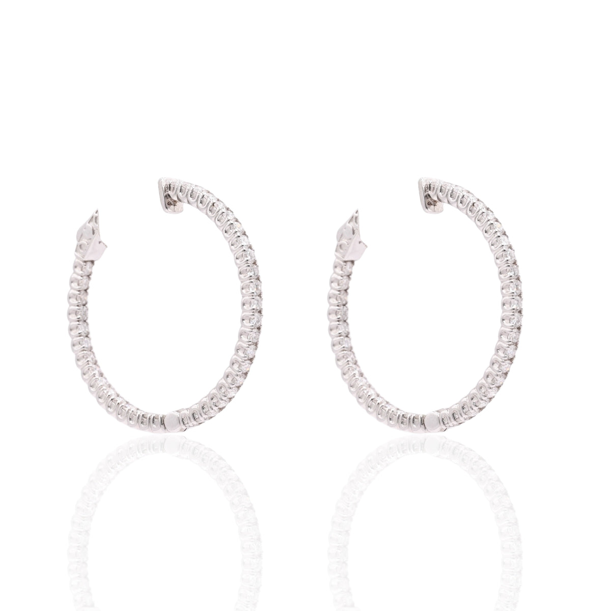 LAB DIAMOND Large Inside Out Hoop Earrings 14K White Gold with Premium Locks 2.18mm Thick/30.43mm Diameter 1.59cttw