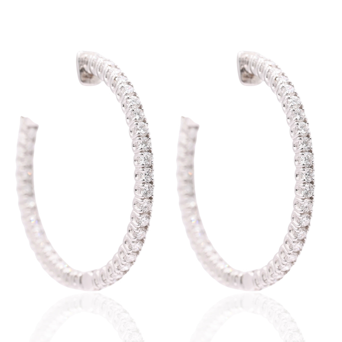 LAB DIAMOND Large Inside Out Hoop Earrings 14K White Gold with Premium Locks 2.18mm Thick/30.43mm Diameter 1.59cttw
