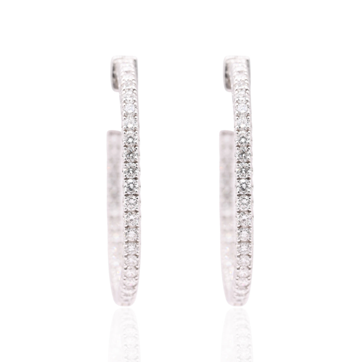 LAB DIAMOND Large Inside Out Hoop Earrings 14K White Gold with Premium Locks 2.18mm Thick/30.43mm Diameter 1.59cttw