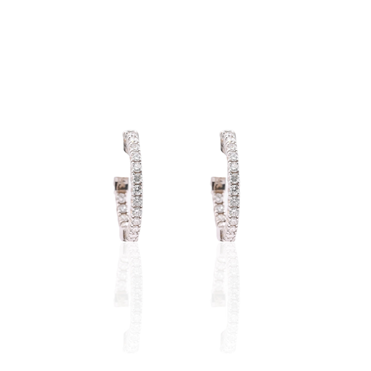 LAB DIAMOND Medium Inside Out Hoop Earrings 14K White Gold with Premium Locks 2.13mm Thick/18.78mm Diameter 0.68cttw