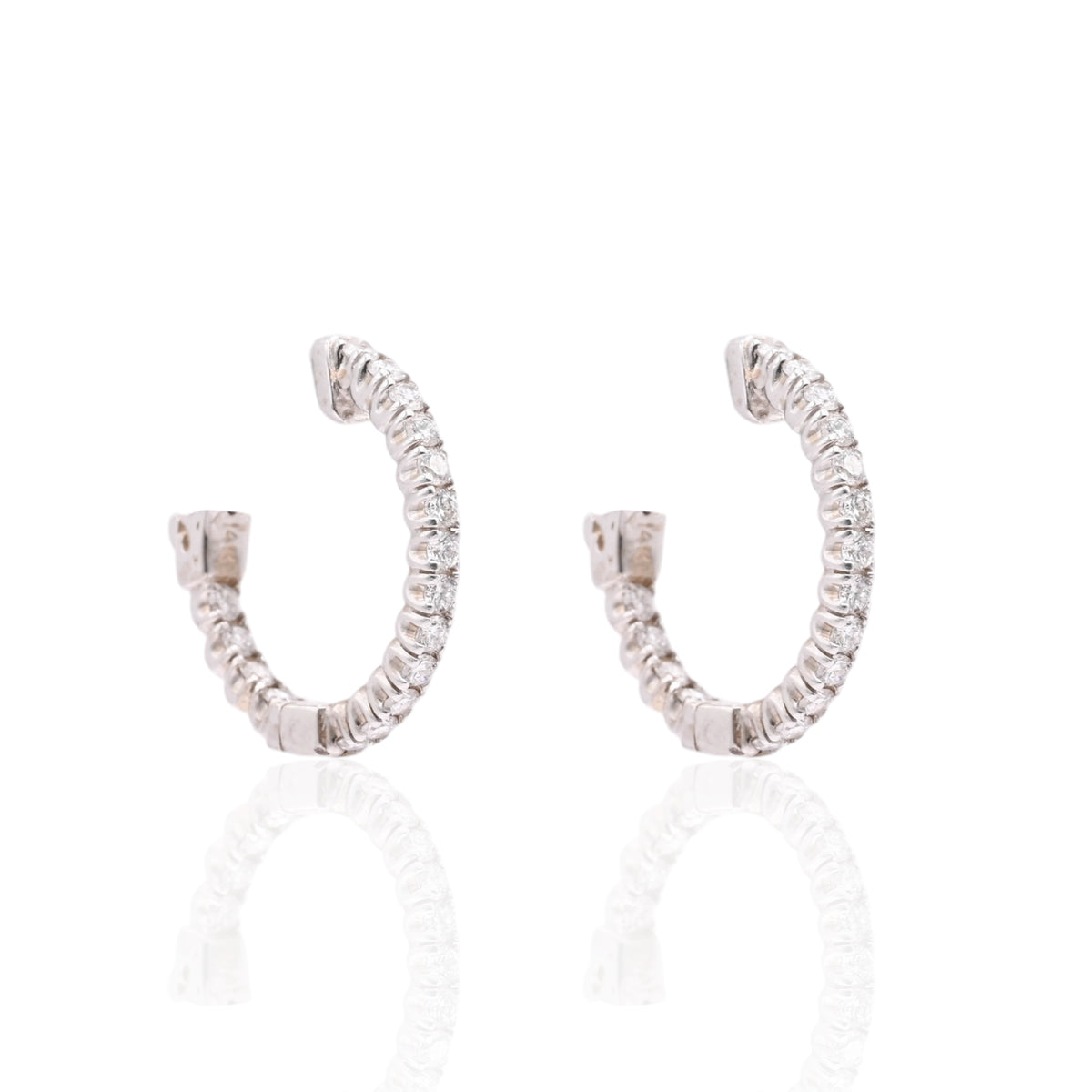 LAB DIAMOND Medium Inside Out Hoop Earrings 14K White Gold with Premium Locks 2.13mm Thick/18.78mm Diameter 0.68cttw