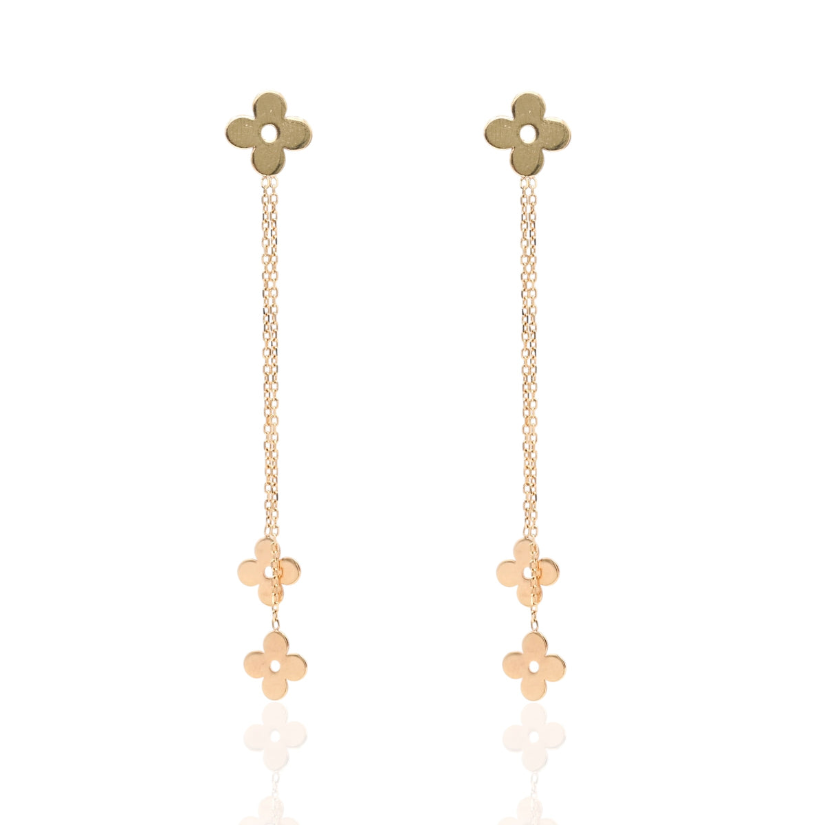 Lightweight Flower Dangle Earrings 14K Yellow Gold