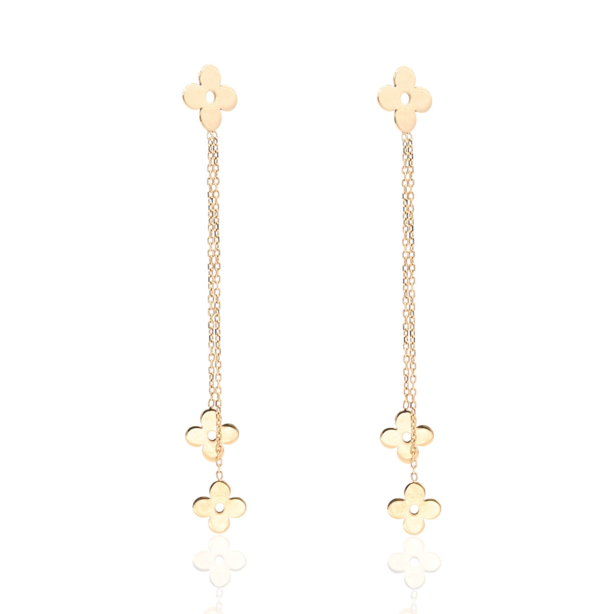Lightweight Flower Dangle Earrings 14K Yellow Gold