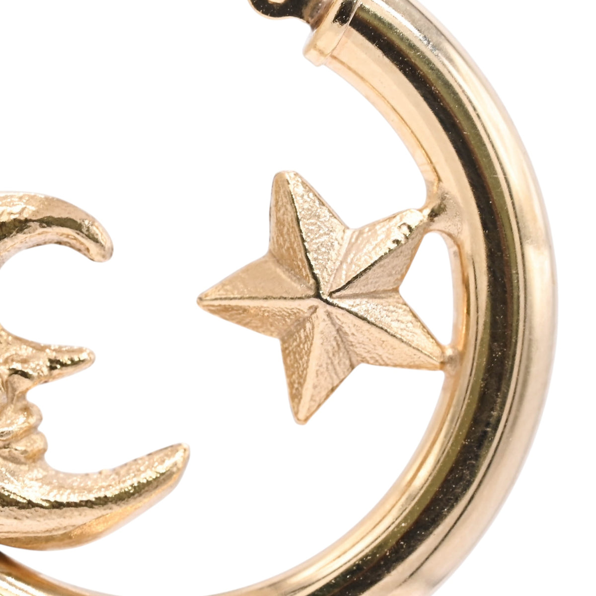 Lightweight Moon and Star Hoop Earrings 14K Yellow Gold with Hinge 3.10mm Thick/21.88 Diameter