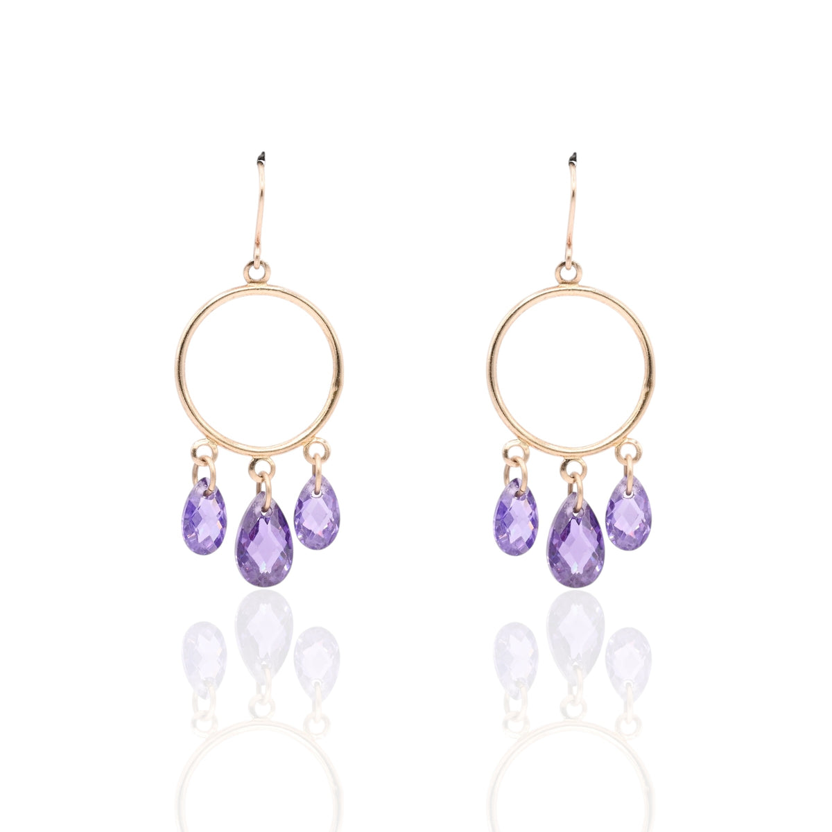 Amethyst Drop Round Dangle Earrings 14K Yellow Gold with Wire Hook 2.74cttw