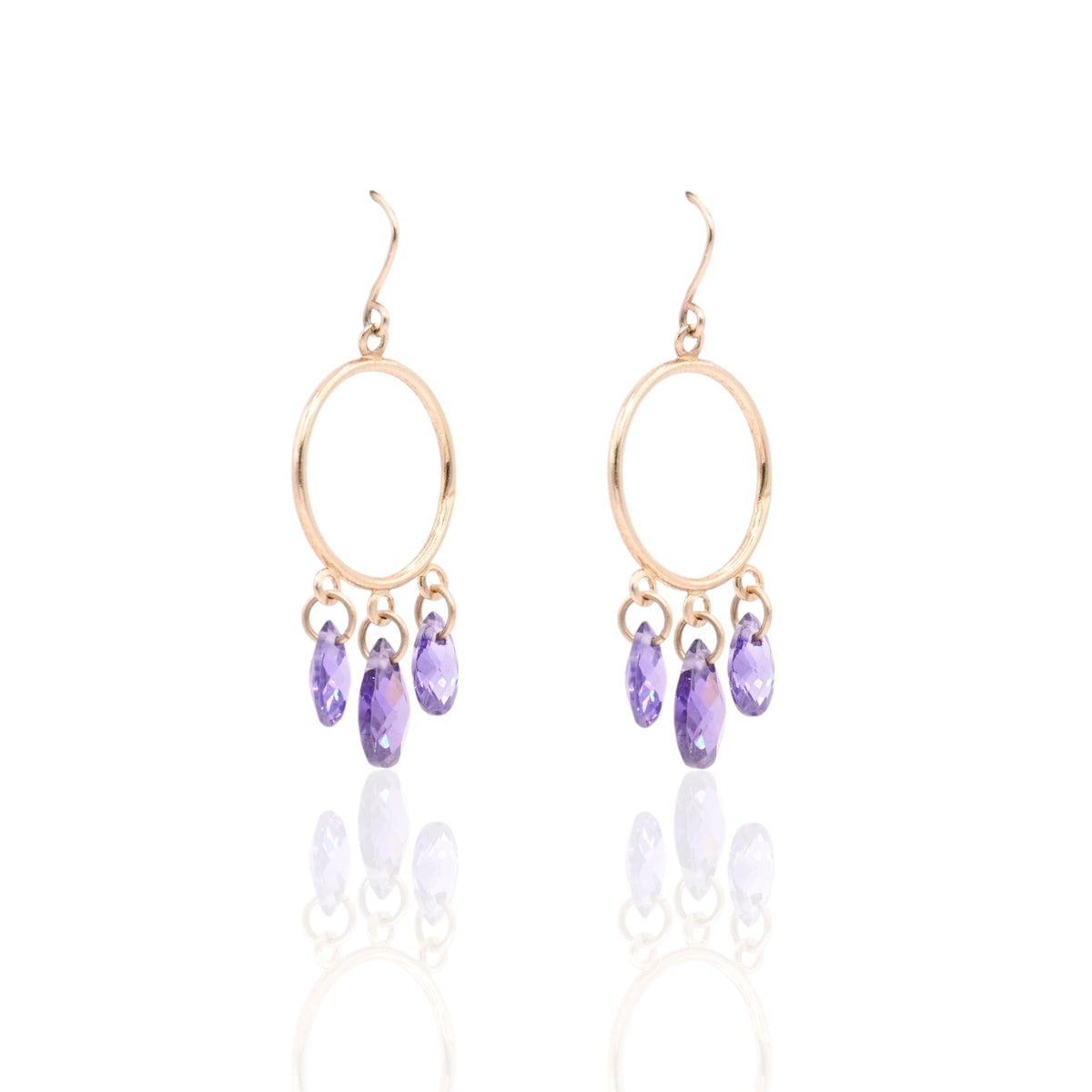 Amethyst Drop Round Dangle Earrings 14K Yellow Gold with Wire Hook 2.74cttw