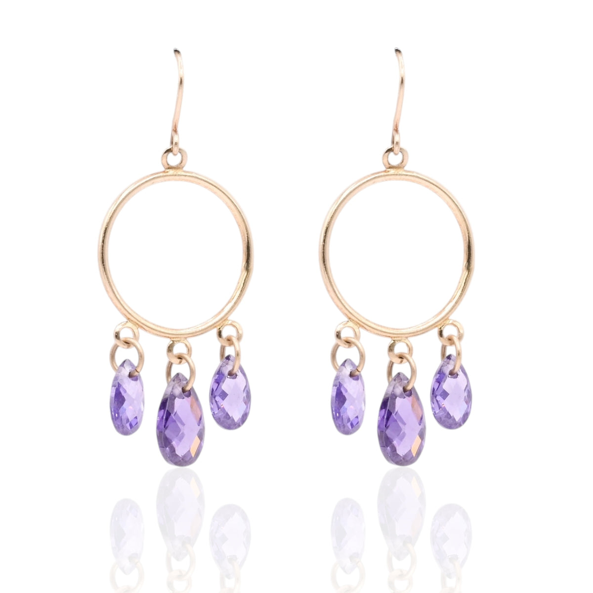 Amethyst Drop Round Dangle Earrings 14K Yellow Gold with Wire Hook 2.74cttw