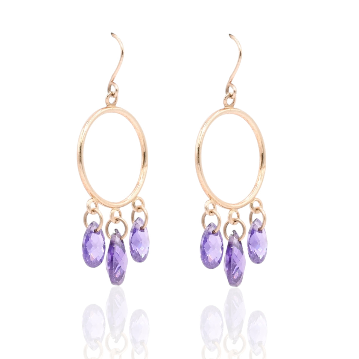 Amethyst Drop Round Dangle Earrings 14K Yellow Gold with Wire Hook 2.74cttw