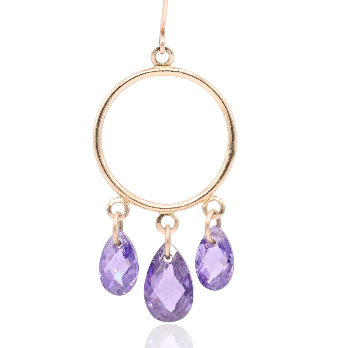 Amethyst Drop Round Dangle Earrings 14K Yellow Gold with Wire Hook 2.74cttw