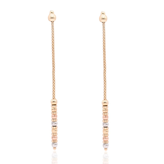 Tricolor Diamond Cut Beaded Dangle Earrings 14K Yellow Gold, 14K White Gold, and 14K Rose Gold