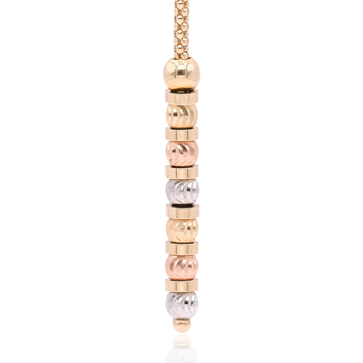 Tricolor Diamond Cut Beaded Dangle Earrings 14K Yellow Gold, 14K White Gold, and 14K Rose Gold