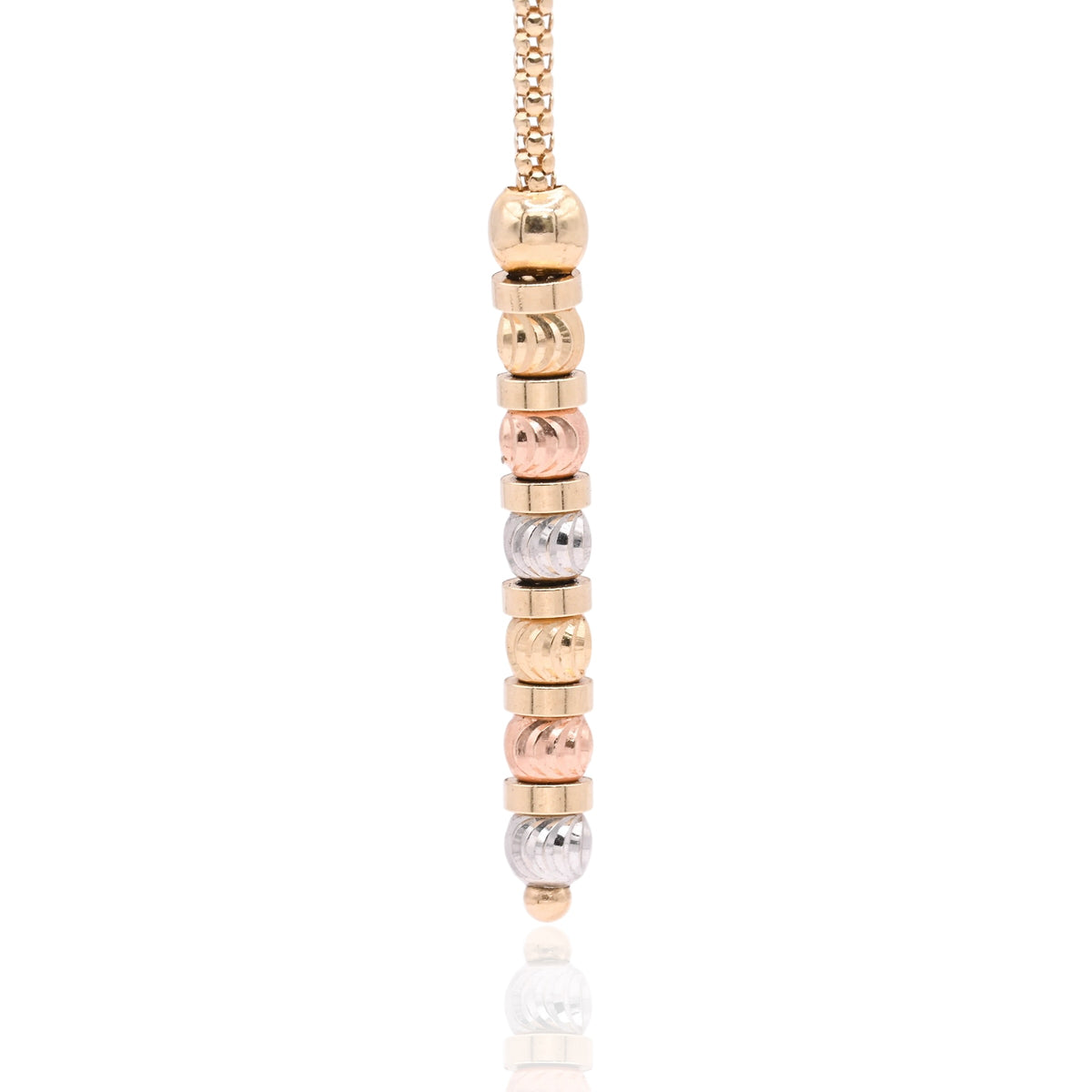 Tricolor Diamond Cut Beaded Dangle Earrings 14K Yellow Gold, 14K White Gold, and 14K Rose Gold