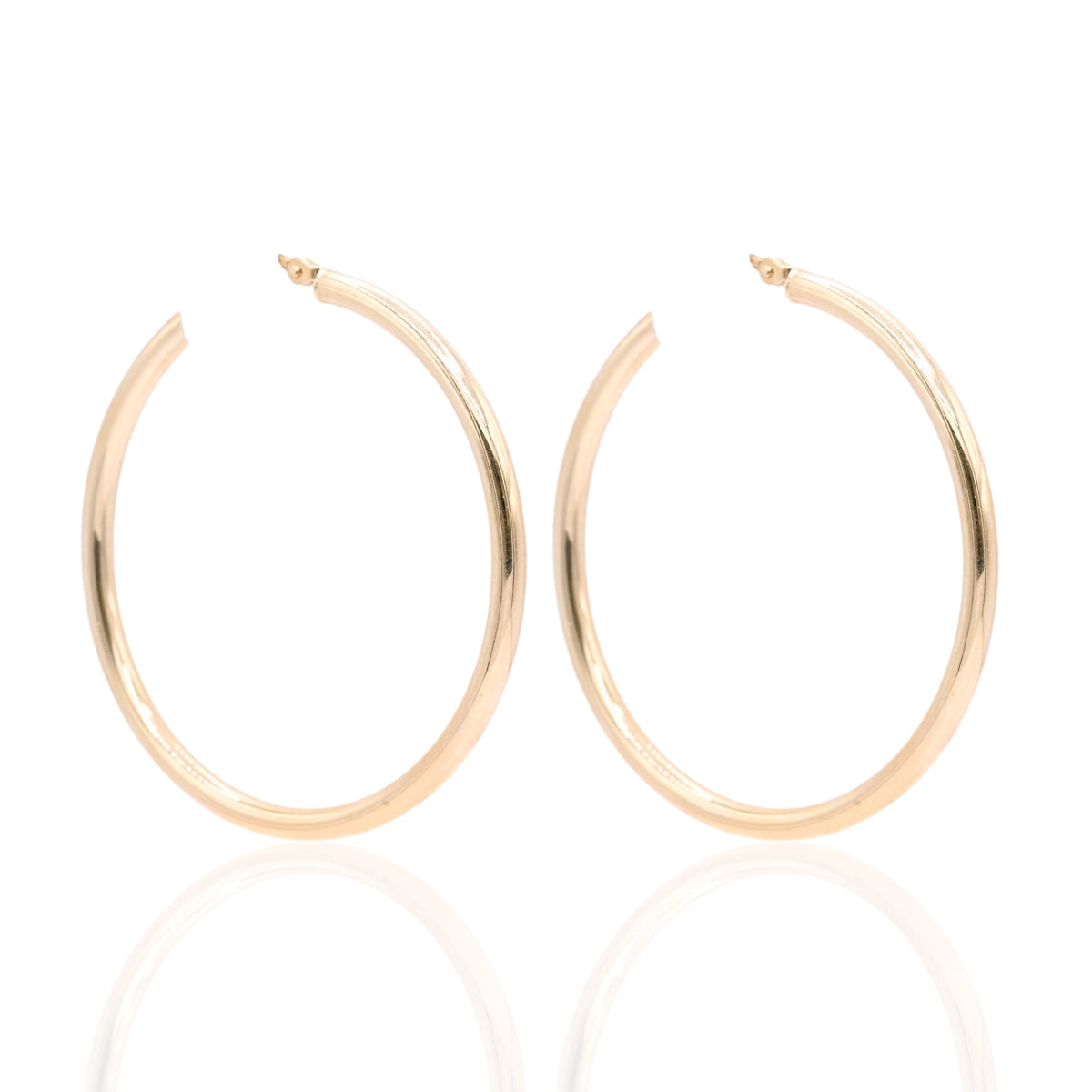Lightweight Extra Large Hoop Earrings 14K Yellow Gold with Hinge 2.48mm Thick/40.14mm Diameter