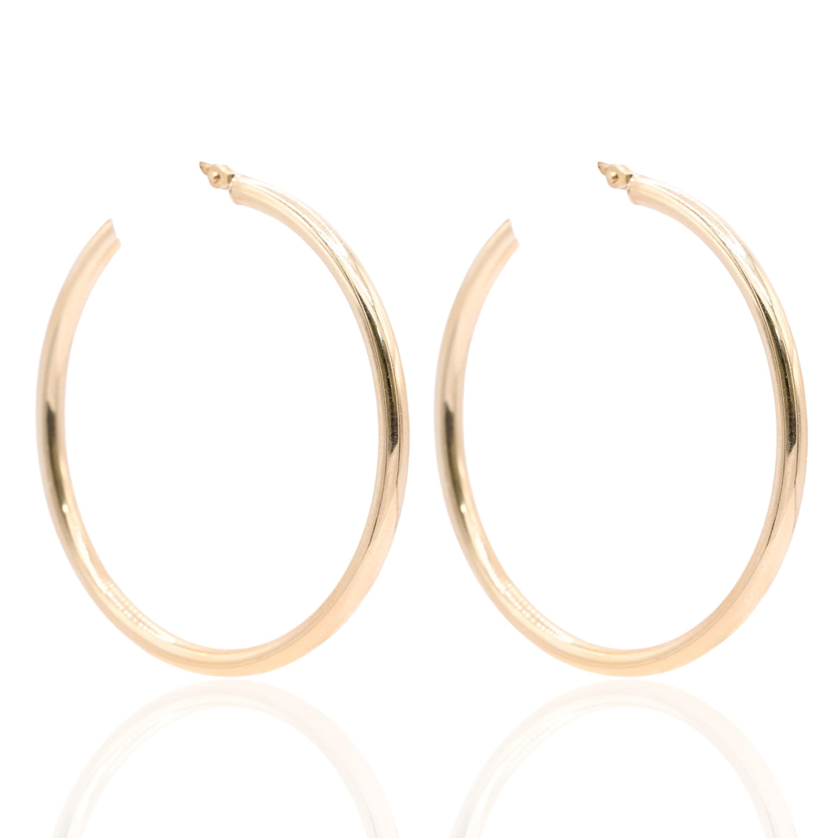 Lightweight Extra Large Hoop Earrings 14K Yellow Gold with Hinge 2.48mm Thick/40.14mm Diameter