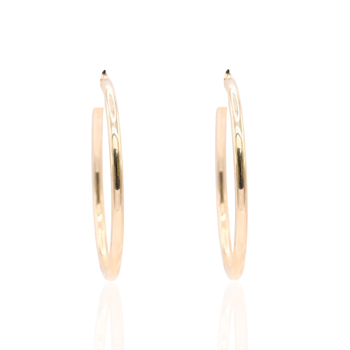 Lightweight Extra Large Hoop Earrings 14K Yellow Gold with Hinge 2.48mm Thick/40.14mm Diameter
