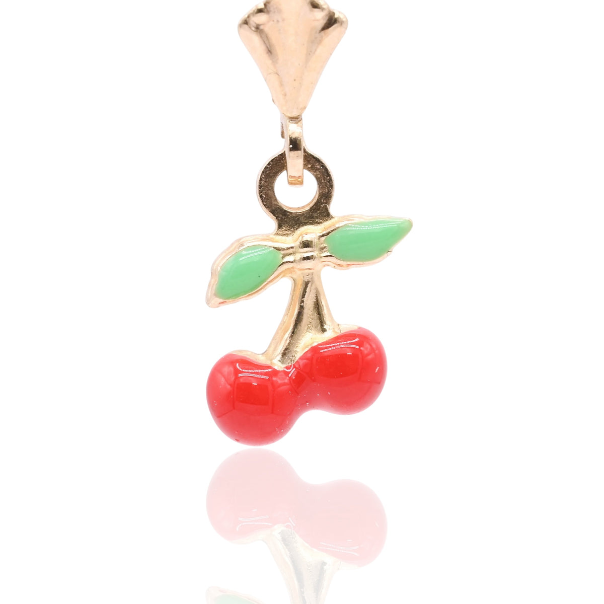 Enamel Cherry Dangle Earrings 14K Yellow Gold with Leverback