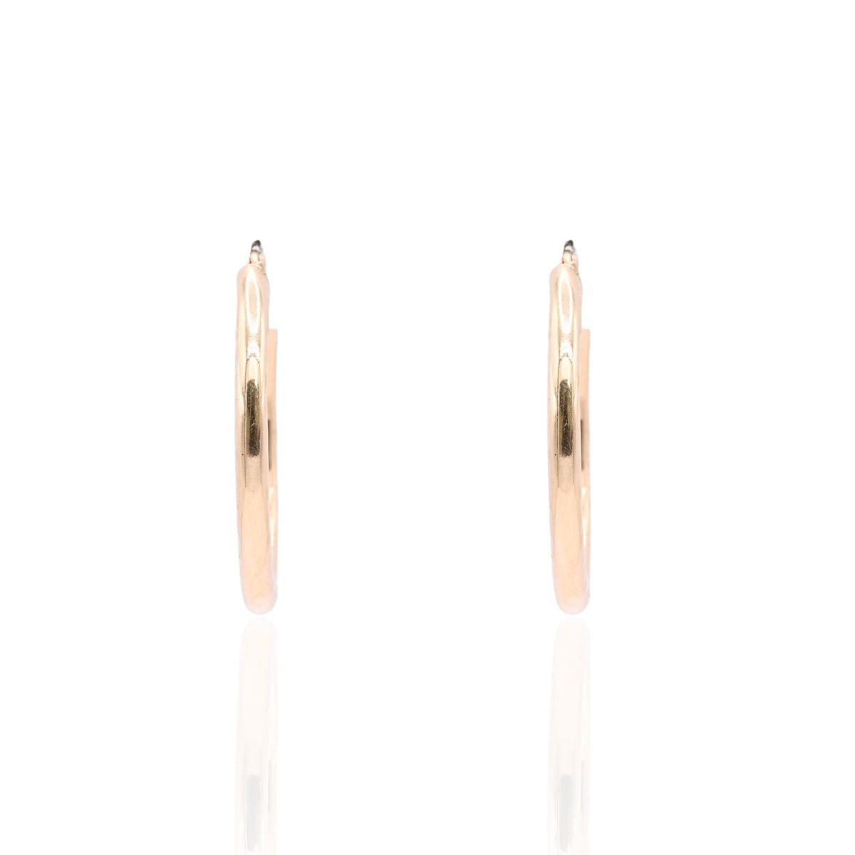 Lightweight Large Hammered Hoop Earrings 14K Yellow Gold with Hinge 2.84mm Thick x 30.00mm Diameter