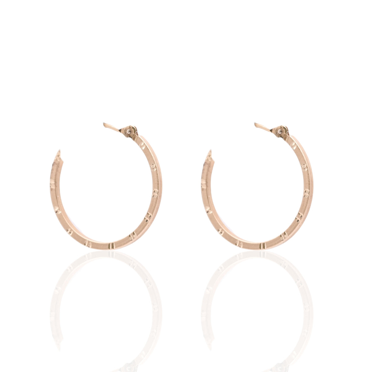 Lightweight Medium Flat Diamond Cut Hoop Earrings 14K Rose Gold with Hinge 1.33mm Thick/19.82mm Diameter