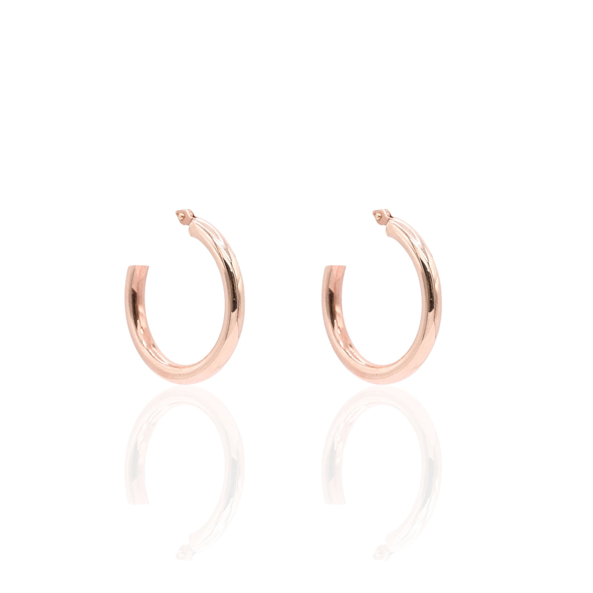 Lightweight Medium Tube Hoop Earrings 14K Rose Gold with Hinge 2.59mm Thick/20.36mm Diameter