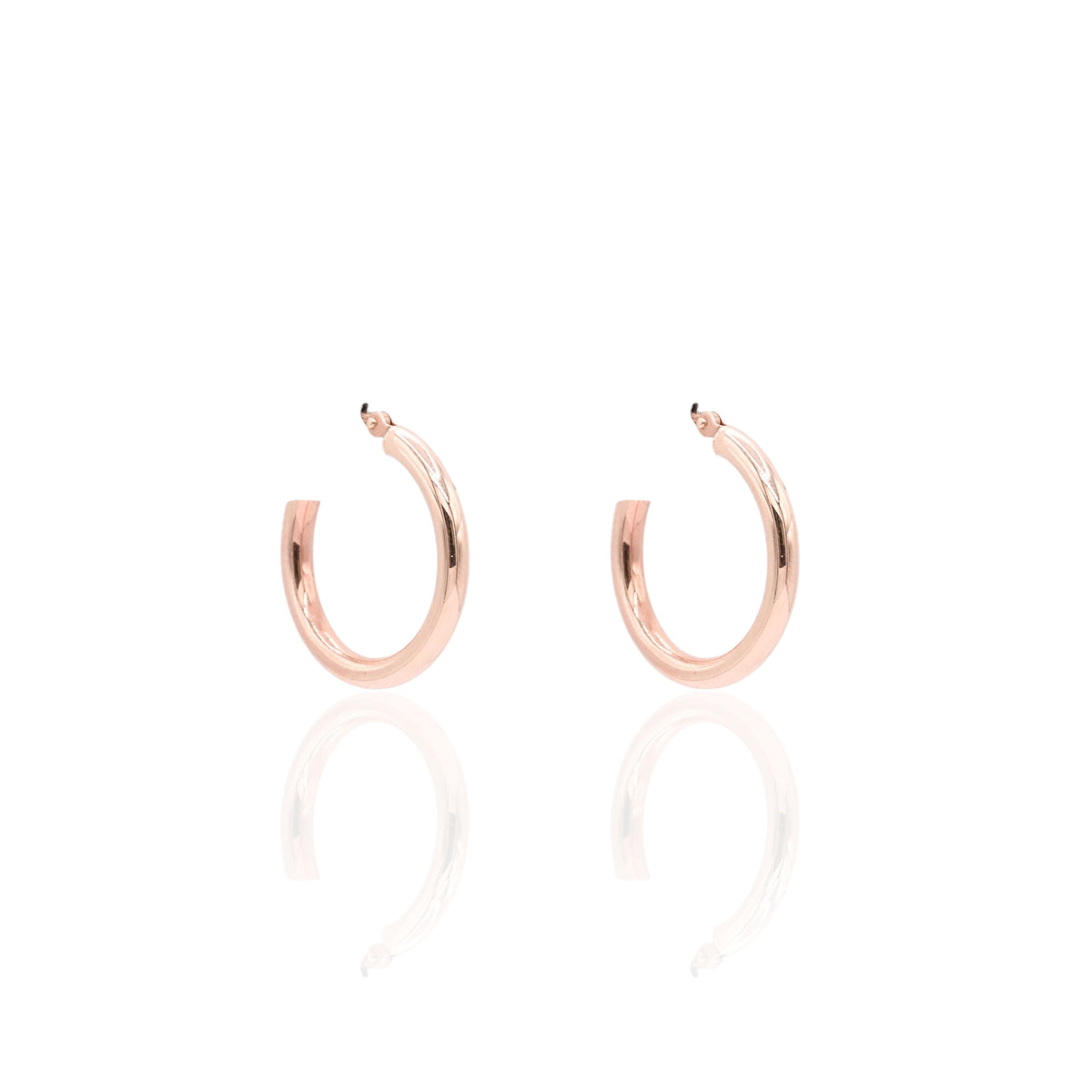 Lightweight Medium Tube Hoop Earrings 14K Rose Gold with Hinge 2.59mm Thick/20.36mm Diameter