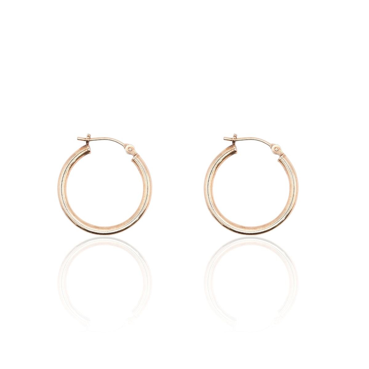 Lightweight Medium Tube Hoop Earrings 14K Yellow Gold with Hinge 1.95mm Thick/19.94mm Diameter