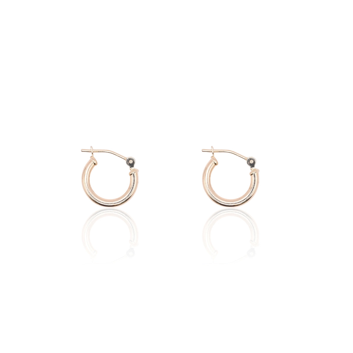 Lightweight Small Tube Hoop Earrings 14K Yellow Gold with Hinge 1.95mm Thick/12.12mm Diameter