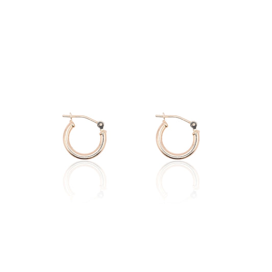 Lightweight Small Tube Hoop Earrings 14K Yellow Gold with Hinge 1.95mm Thick/12.12mm Diameter