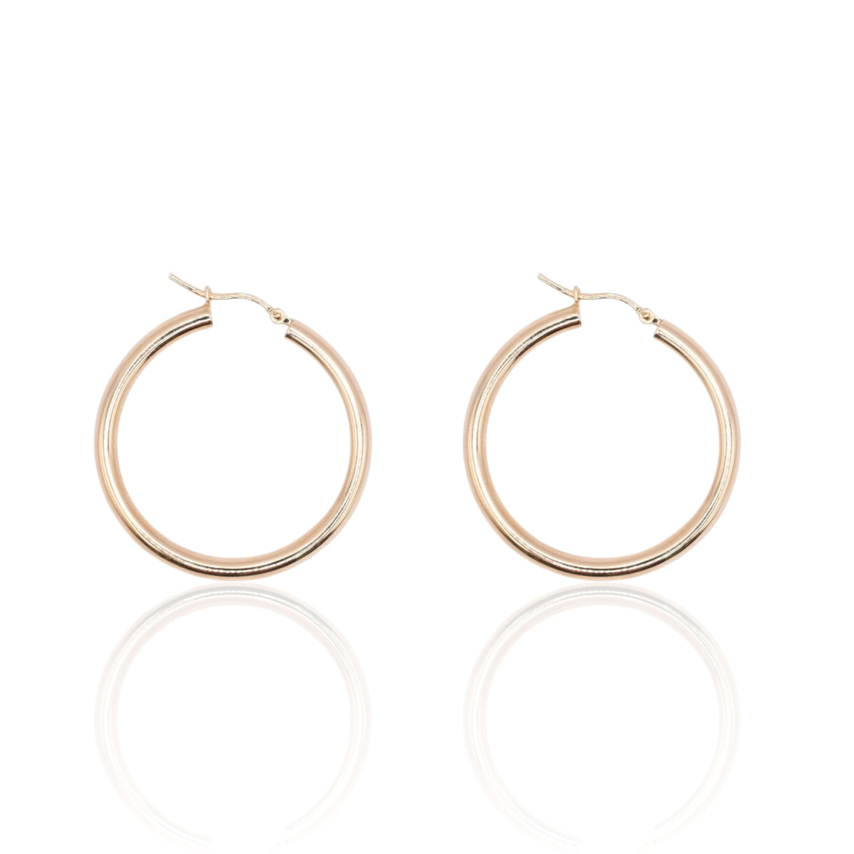Lightweight Large Hoop Earrings 14K Yellow Gold with Hinge 3.01mm Thick/34.37mm Diameter