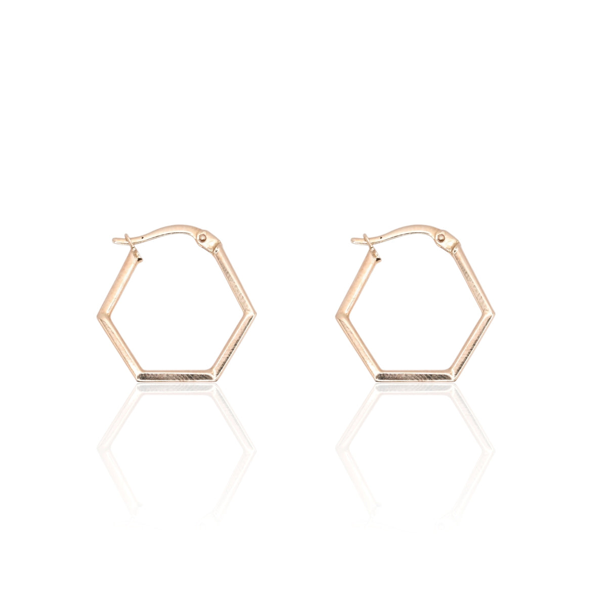 Lightweight Hexagon Hoop Earrings 14K Yellow Gold with Hinge 1.61mm Thick/20.40mm Diameter