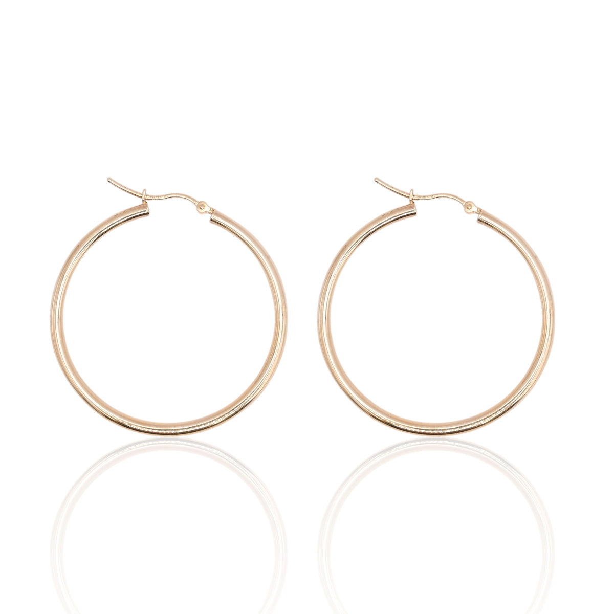 Lightweight Extra Large Hoop Earrings 14K Yellow Gold with Hinge 2.48mm Thick/40.14mm Diameter