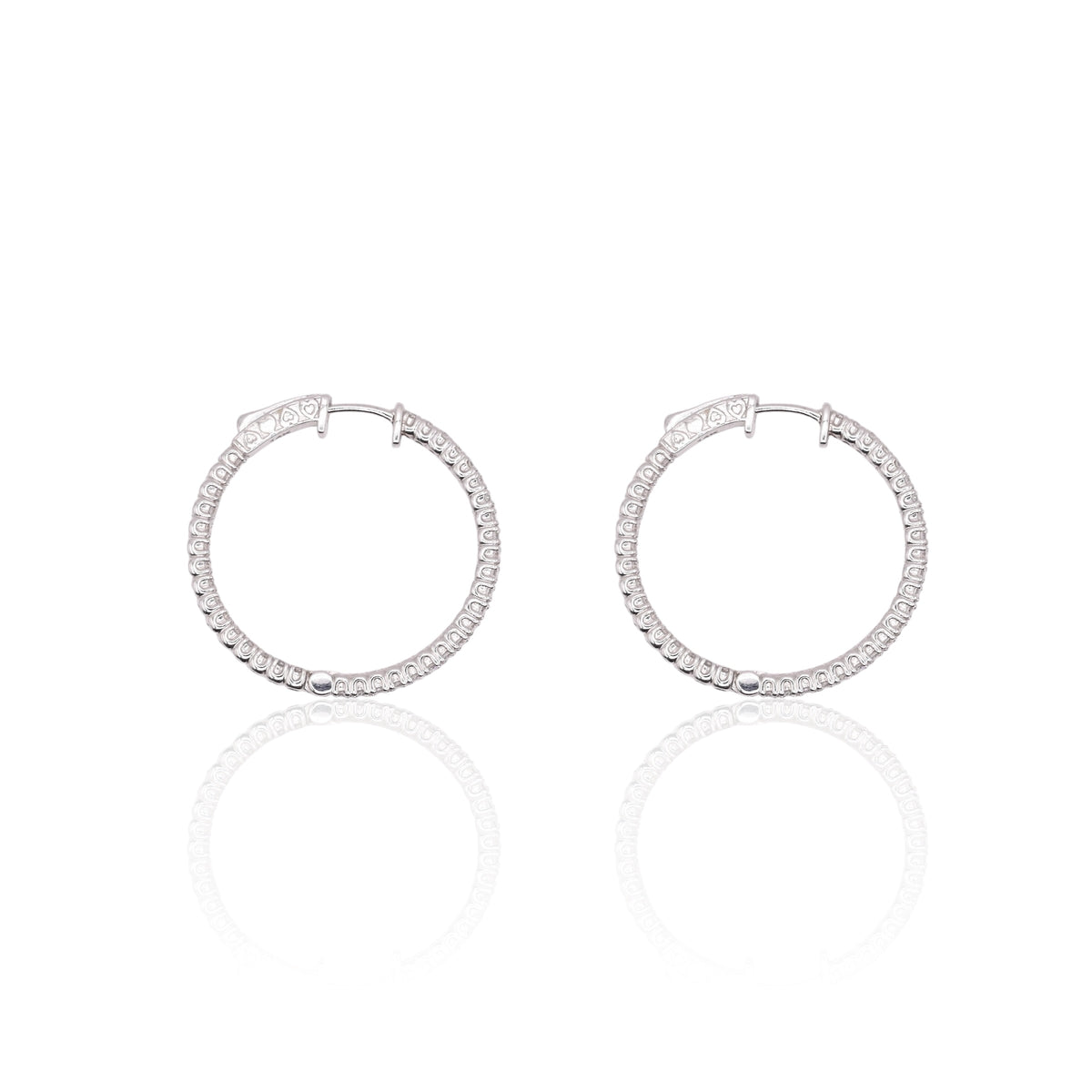 LAB DIAMOND Large Inside Out Hoop Earrings 14K White Gold with Premium Locks 2.18mm Thick/30.43mm Diameter 1.59cttw