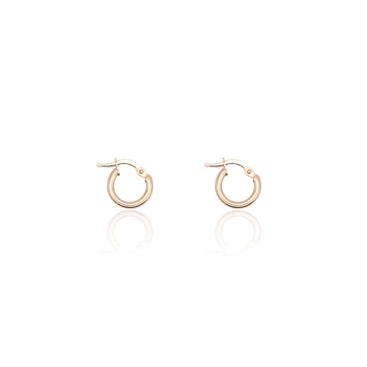 Lightweight Extra Small Tube Hoop Earrings 14K Yellow Gold with Hinge 1.75mm Thick/11.00mm Diameter