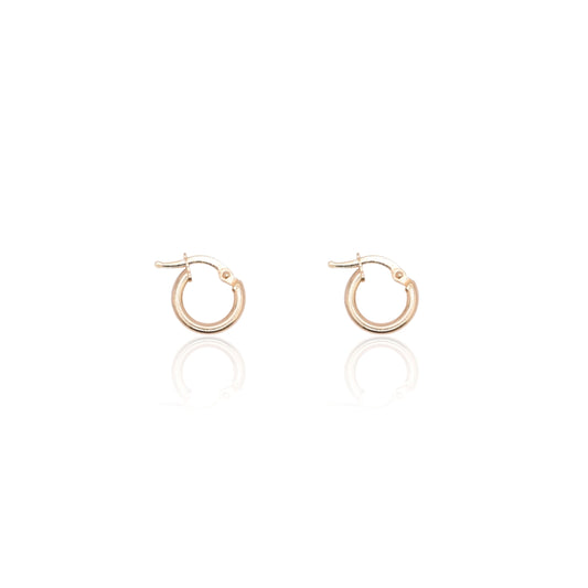 Lightweight Extra Small Tube Hoop Earrings 14K Yellow Gold with Hinge 1.75mm Thick/11.00mm Diameter