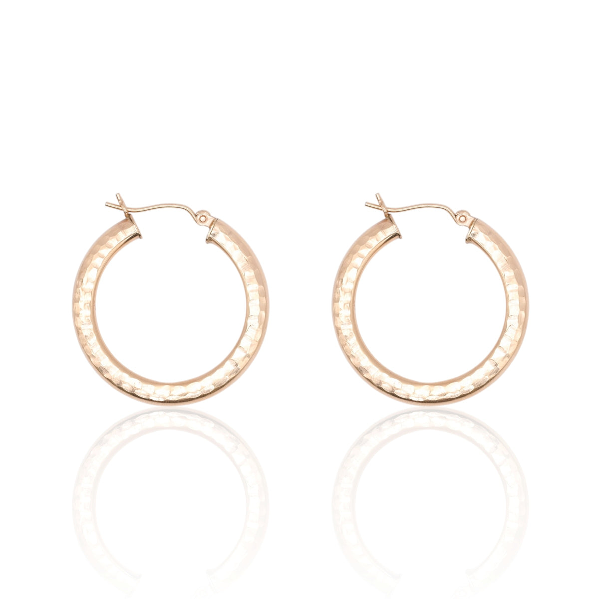 Lightweight Large Hammered Hoop Earrings 14K Yellow Gold with Hinge 2.84mm Thick x 30.00mm Diameter