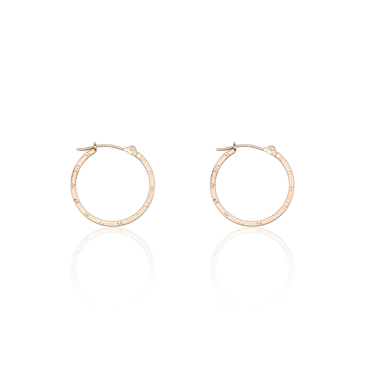 Lightweight Medium Flat Diamond Cut Hoop Earrings 14K Rose Gold with Hinge 1.33mm Thick/19.82mm Diameter
