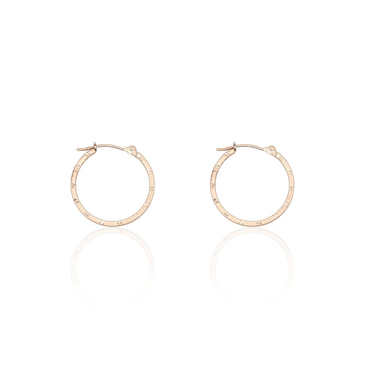 Lightweight Medium Flat Diamond Cut Hoop Earrings 14K Rose Gold with Hinge 1.33mm Thick/19.82mm Diameter