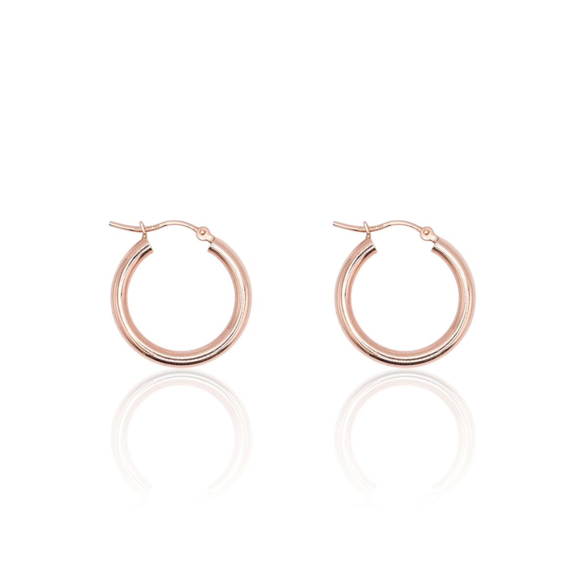 Lightweight Medium Tube Hoop Earrings 14K Rose Gold with Hinge 2.59mm Thick/20.36mm Diameter