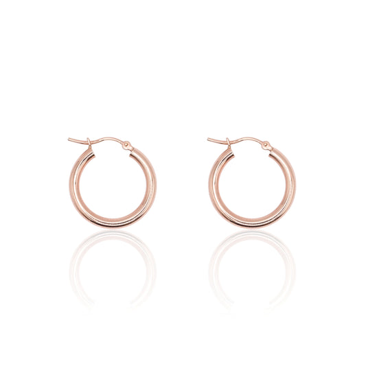Lightweight Medium Tube Hoop Earrings 14K Rose Gold with Hinge 2.59mm Thick/20.36mm Diameter