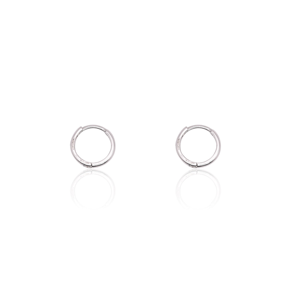Lightweight Small Huggie Hoop Earrings 14K White Gold 1.85mm Thick/11.04mm Diameter