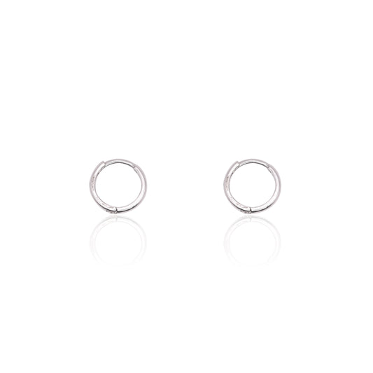 Lightweight Small Huggie Hoop Earrings 14K White Gold 1.85mm Thick/11.04mm Diameter